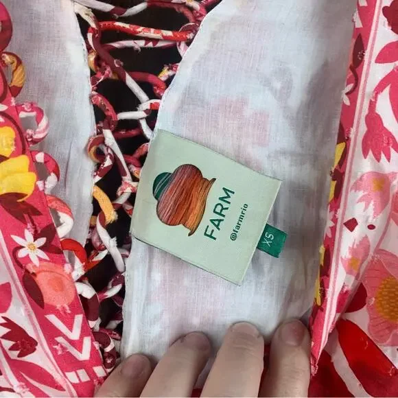 Farm Rio size XS romantic orchard tiered midi dress pink red white - Picture 4 of 15